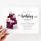 Elegant Burgundy Birthday Cake Party Kaart