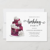 Elegant Burgundy Birthday Cake Party Kaart (Voorkant)