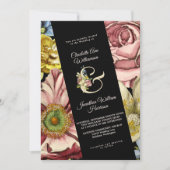 Elegant Burgundy Black Gold Floral Wedding Kaart (Voorkant)