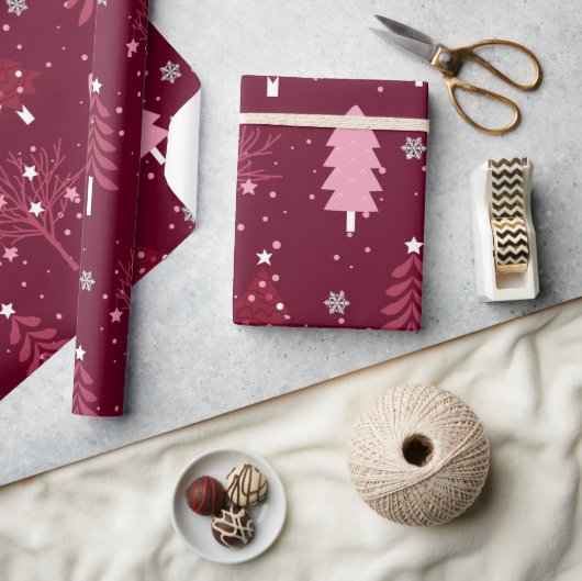 Elegant Burgundy Bliss - kerstboompatroon Cadeaupapier (Crafts)