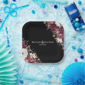 Elegant Burgundy Bloemendek Zwart Bruiloft  Papieren Bordje (Feest)