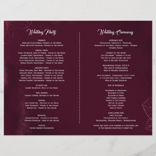 Elegant burgundy bloemmotief geometrisch trouwprog (Achterkant)