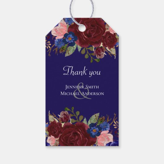 Elegant Burgundy Blue Floral Wedding Budget Cadeaulabel (Voorkant)