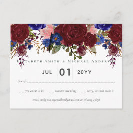 Elegant Burgundy Blue Floral Wedding Budget RSVP Briefkaart