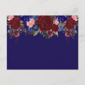 Elegant Burgundy Blue Floral Wedding Budget RSVP Uitnodiging Briefkaart (Achterkant)