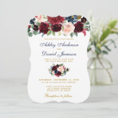 Elegant Burgundy Blue Waterverf Floral Wedding BG Kaart (Staand voorkant)