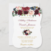 Elegant Burgundy Blue Waterverf Floral Wedding Kaart (Voorkant)