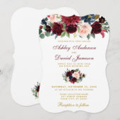 Elegant Burgundy Blue Waterverf Floral Wedding W Kaart (Voorkant / Achterkant)