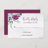 Elegant Burgundy Blue White Roses Wedding RSVP Kaartje (Voorkant / Achterkant)