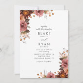 Elegant Burgundy Blush and Roos Wedding Invitation Kaart (Voorkant)