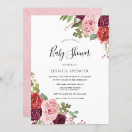 Elegant Burgundy Blush Baby shower Invite Kaart