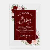 Elegant Burgundy Blush Boho Roses Wedding Welcome Acryl Bord (Voorkant)