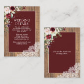 Elegant Burgundy Blush Botanical Lace Wood Details Informatiekaartje (Voorkant / Achterkant)