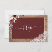 Elegant Burgundy Blush Botanical Lace Wood RSVP (Voorkant)