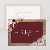 Elegant Burgundy Blush Botanical Lace Wood RSVP (Voorkant / Achterkant)