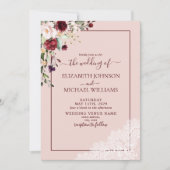Elegant Burgundy Blush Botanical Rustic Wedding Kaart (Voorkant)