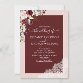 Elegant Burgundy Blush Botanical Rustic Wedding Kaart (Voorkant)