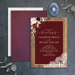 Elegant Burgundy Blush Botanical Wood Weddenschap Kaart<br><div class="desc">Oh, we zijn zo blij met deze elegante bogundy blush, bijtende botanische trouwuitnodiging. Dit houten ontwerp doet ons denken aan een vlakke legger, en we voelen dat het lijkt op een bruine uitnodiging op een houten tafel, met de bruidskap en bloemen erop! Een deel van een trouwsuite waarvan we hopen...</div>