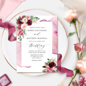 Elegant Burgundy Blush en Berry Floral Wedding Kaart