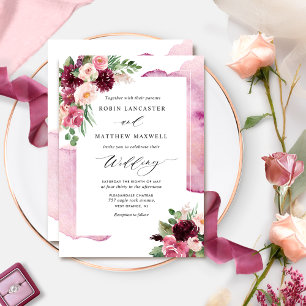 Elegant Burgundy Blush en Berry Floral Wedding Kaart