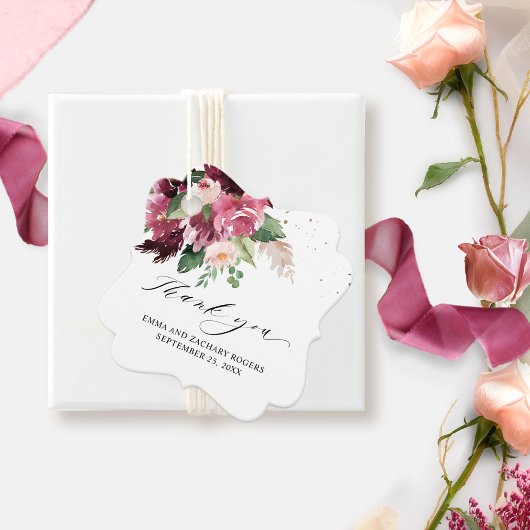 Elegant Burgundy Blush en Pink Weddenschap Harteli Bedankjes Labels