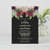 Elegant Burgundy Blush Floral Black Wedding Kaart (Staand voorkant)