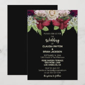 Elegant Burgundy Blush Floral Black Wedding Kaart (Voorkant / Achterkant)
