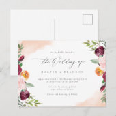 Elegant Burgundy Blush Floral Botanical Wedding Uitnodiging Briefkaart (Voorkant / Achterkant)