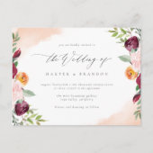 Elegant Burgundy Blush Floral Botanical Wedding Uitnodiging Briefkaart (Voorkant)