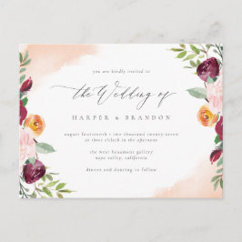 Elegant Burgundy Blush Floral Botanical Wedding Uitnodiging Briefkaart