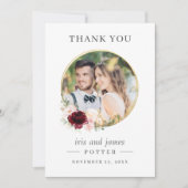 Elegant Burgundy Blush Floral Circle Gold Wedding Bedankkaart (Voorkant)