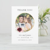 Elegant Burgundy Blush Floral Circle Gold Wedding Bedankkaart (Staand voorkant)