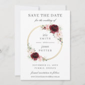 Elegant Burgundy Blush Floral Circle Gold Wedding Save The Date (Voorkant)