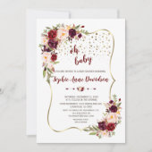 Elegant Burgundy Blush Floral Gold Baby shower Kaart (Voorkant)