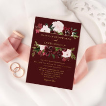 Elegant Burgundy Blush Floral Gold Foil Weddenscha