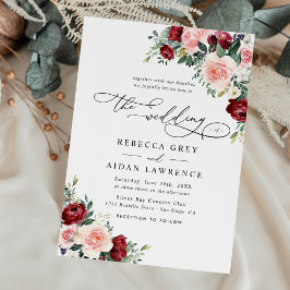 Elegant Burgundy Blush Floral Greenery Wedding Kaart