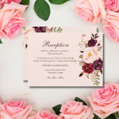 Elegant Burgundy & Blush Floral Reception Enclosur Informatiekaartje