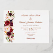 Elegant Burgundy & Blush Floral Roos Gold Folie Uitnodiging (Voorkant)