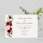 Elegant Burgundy & Blush Floral Roos Gold Folie Uitnodiging (Staand Voorkant)