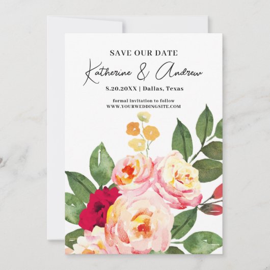 Elegant Burgundy Blush Floral Save the Date Kaart (Voorkant)