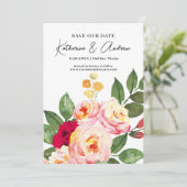 Elegant Burgundy Blush Floral Save the Date Kaart (Staand voorkant)