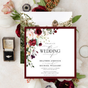 Elegant Burgundy Blush Floral Waterverf foto Kaart