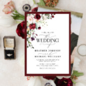 Elegant Burgundy Blush Floral Waterverf foto Kaart