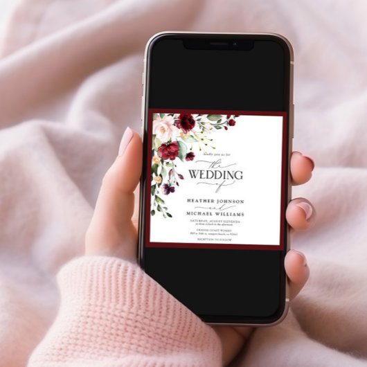 Elegant Burgundy Blush Floral Waterverf foto Kaart