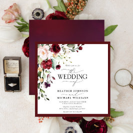 Elegant Burgundy Blush Floral Waterverf Script Kaart