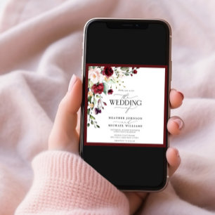 Elegant Burgundy Blush Floral Waterverf Script Kaart