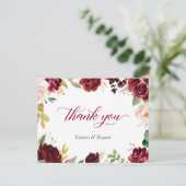 Elegant Burgundy Blush Floral Weddenschap Bedankt Briefkaart (Staand voorkant)