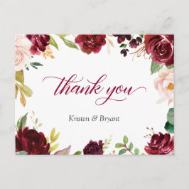 Elegant Burgundy Blush Floral Weddenschap Bedankt Briefkaart
