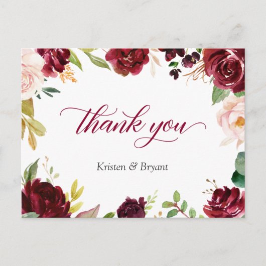Elegant Burgundy Blush Floral Weddenschap Bedankt Briefkaart (Voorkant)