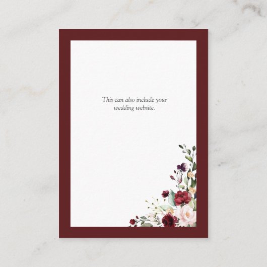 Elegant Burgundy Blush Floral Wedding Details Informatiekaartje (Achterkant)